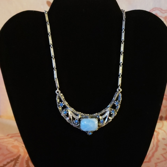 Vintage Blue Stone Choker/ Rhinestone Chocker - Picture 10 of 11